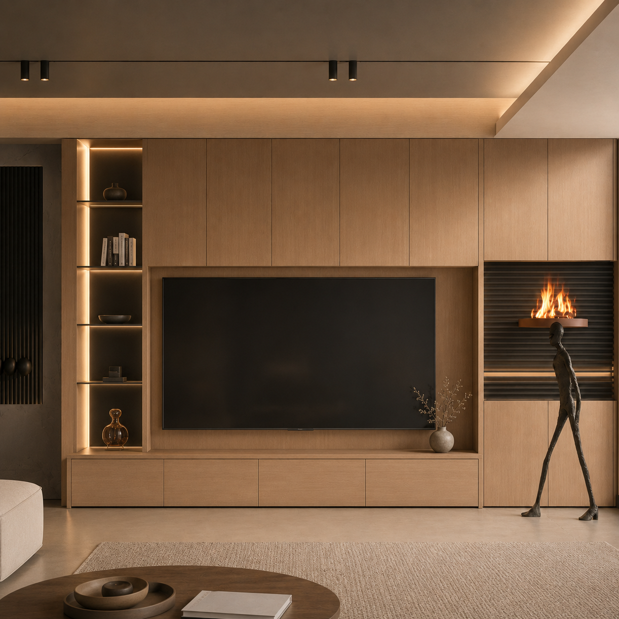 Luxury Walnut TV Cabinet Modern Luxury | Italian Style TV Console Wall Mounted | Solid Wood Media Wall Unit with Drawers