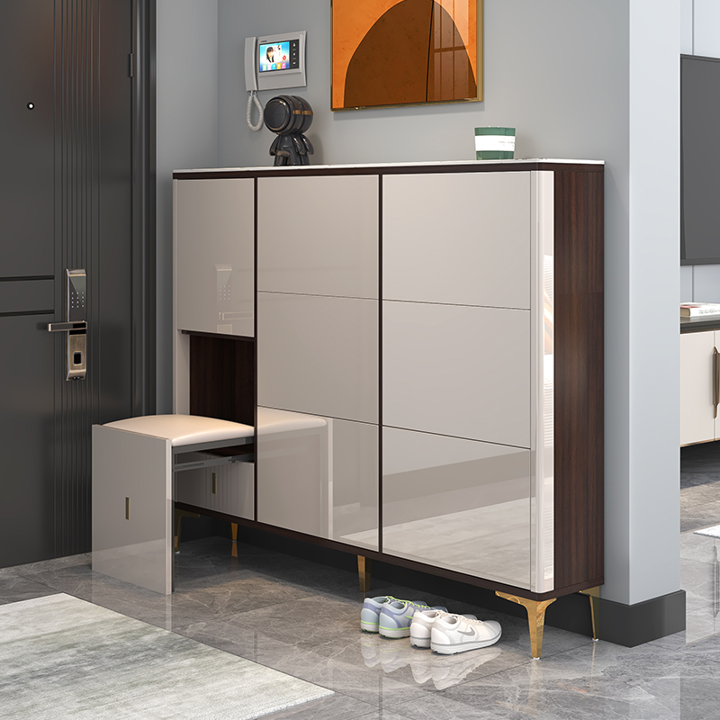 Wooden Luxury Ultra-thin Shoe Cabinet Home Entrance Living Room Furniture Organizer Shoe Rack Cabinet with Seat Chair