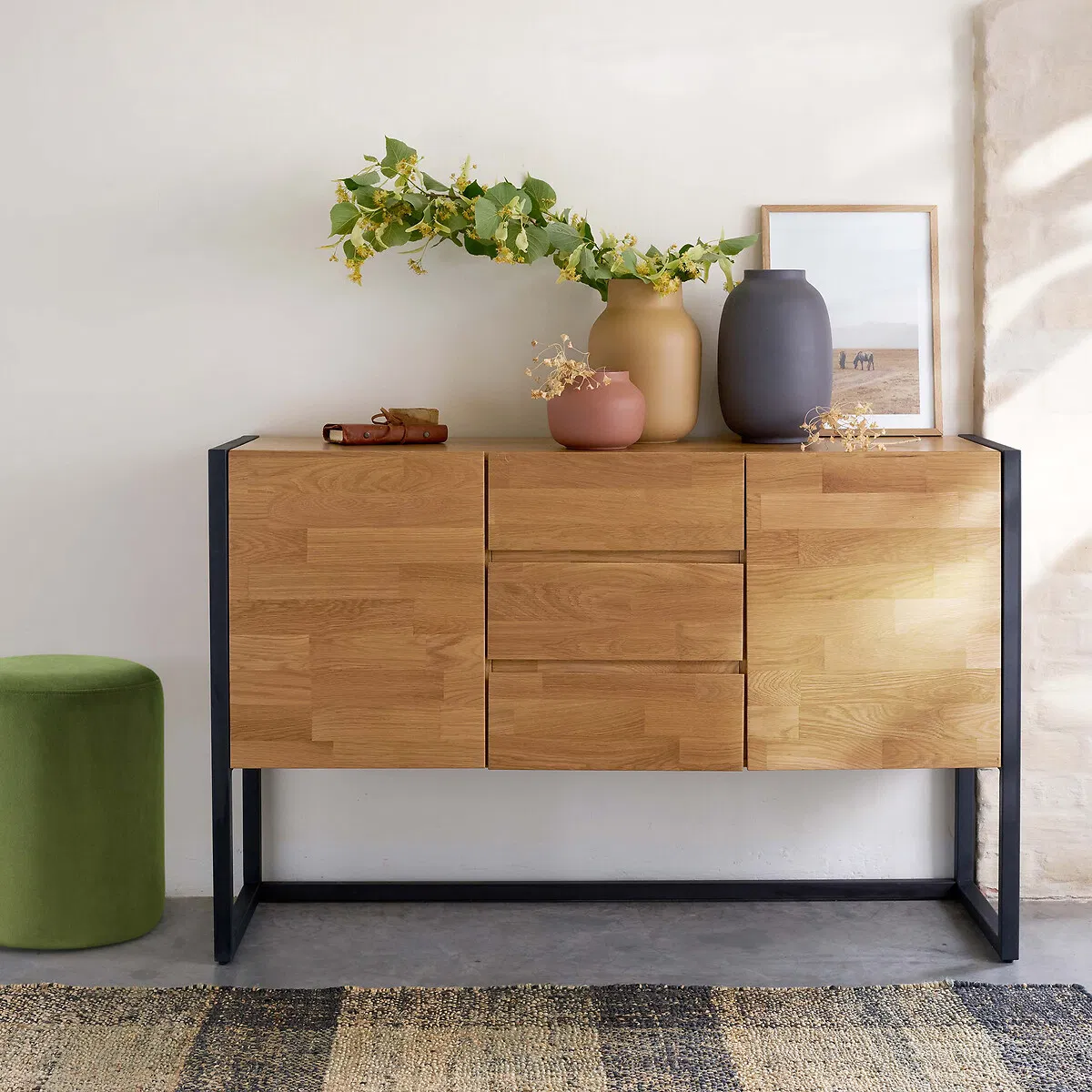 Space-Efficient Solid Wood Display Cabinet with Dual-Access Storage &amp; Open Shelf Top for Entryway Display