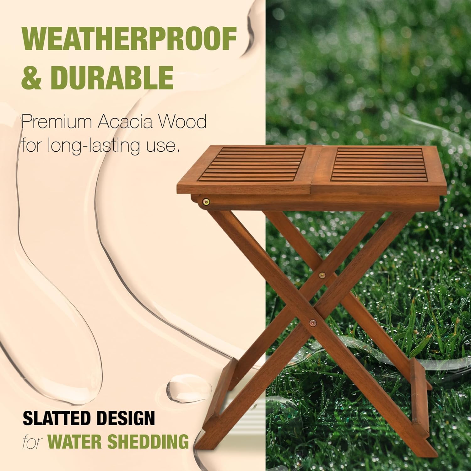 Folding Table Set of 2-Premium Modern Acacia Wood Portable Foldable Side Tables for Outdoor &amp; Indoor Use