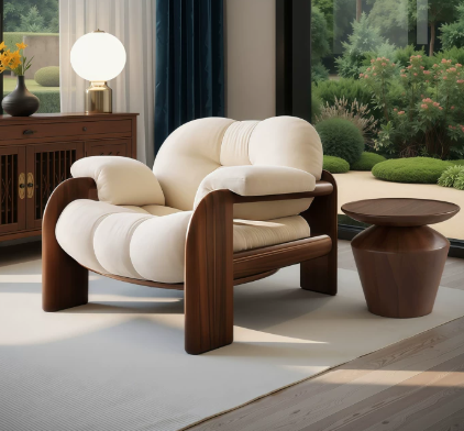 Nordic Boucle Fabric Single Armchair Beige Velvet Leisure Chair for Home Office Bedroom Hotel Park Living Room Dining Outdoor