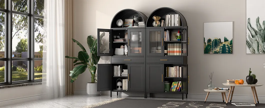 Glass Door Display Book Shelf Cabinet Modern Living Room Metal Storage Cabinet