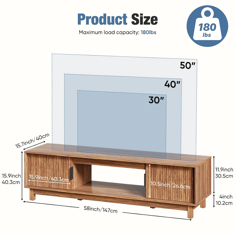 58" Modern TV Stand, Mocha Brown Wood TV Stand with Storage Cabinets, TV Stand with Straight Legs for Living Room, Bedroom