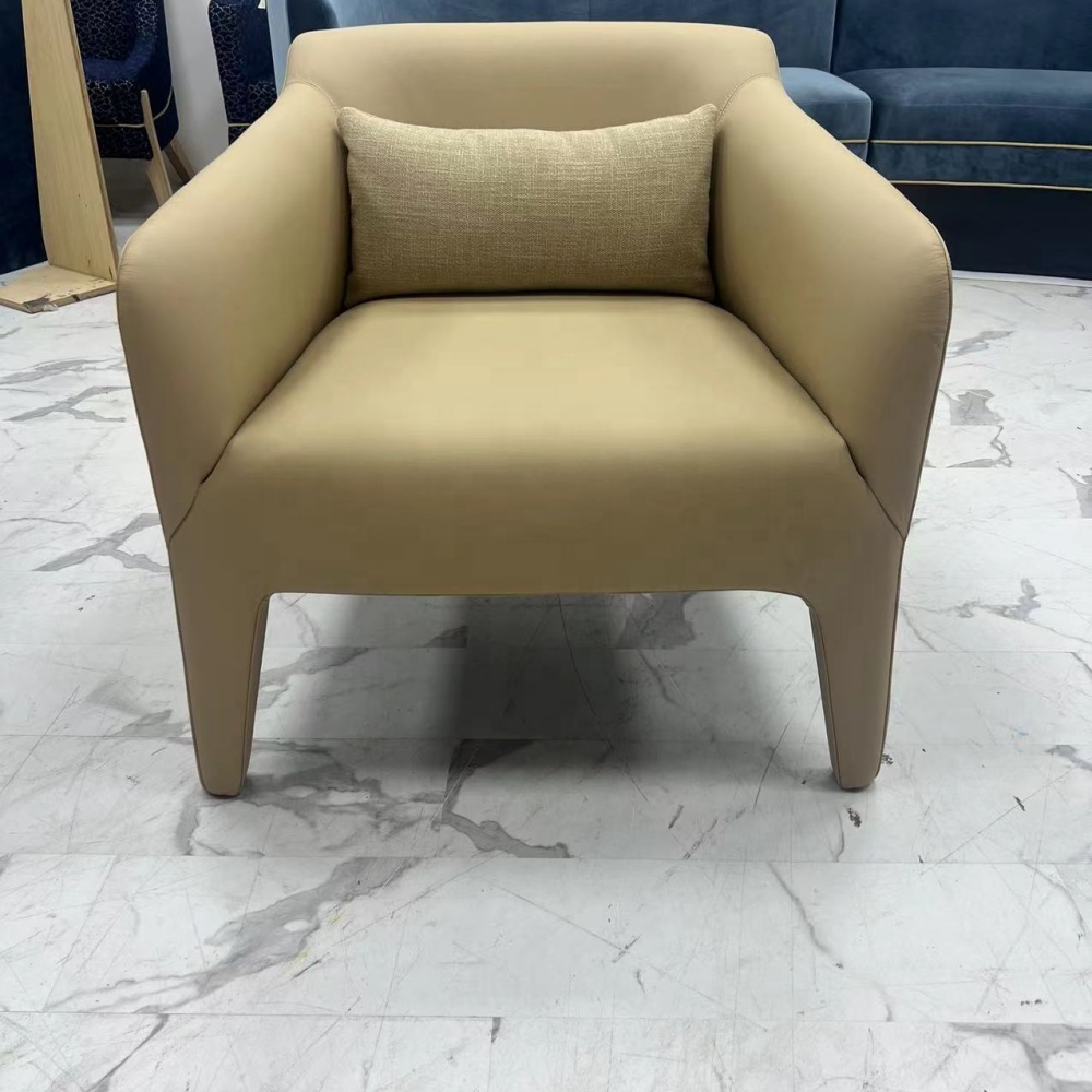 Fully Leather Upholstered Convertible Leisure Armchair with Cushion for Living Room Apartment &amp; Hotel Use