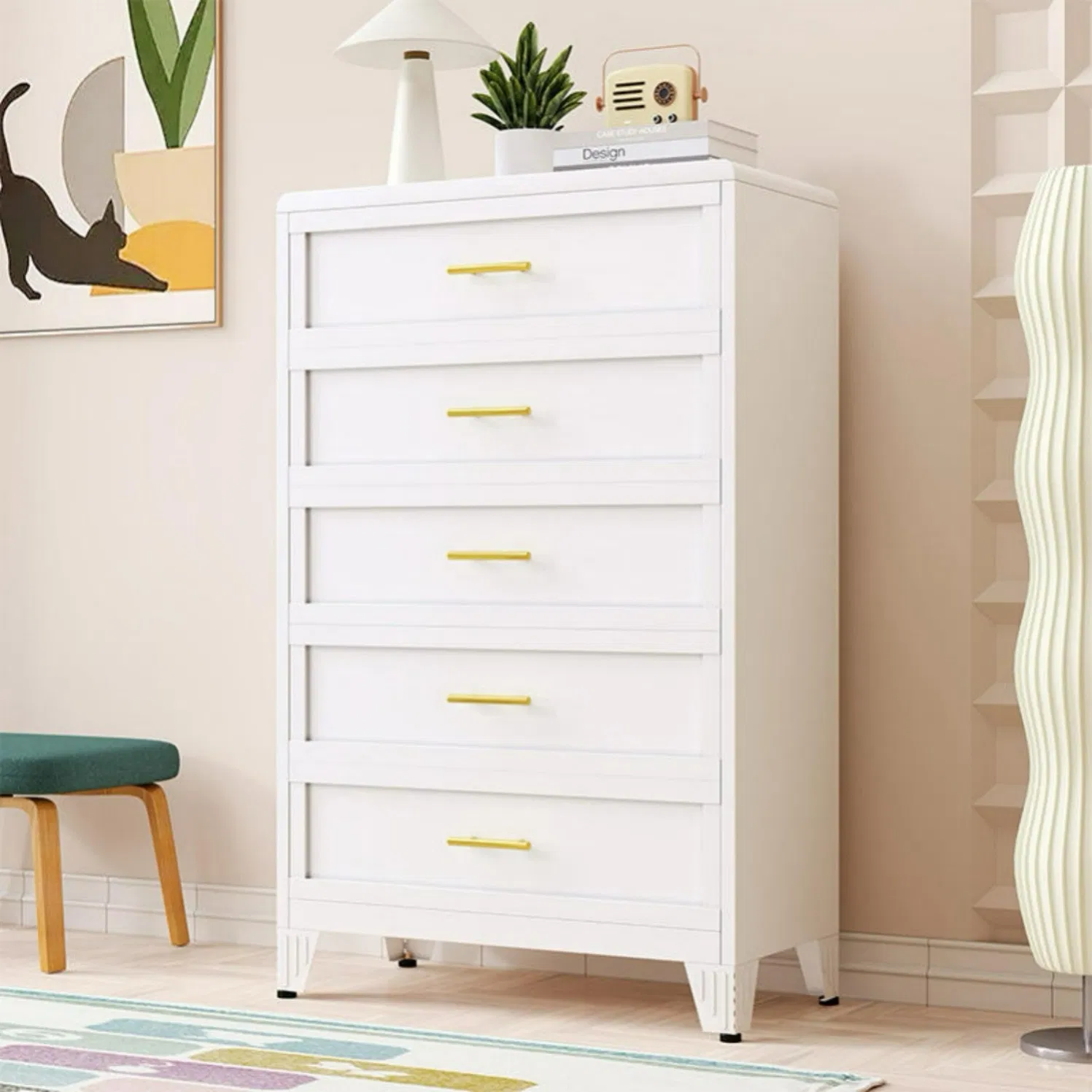 Simple Design Steel Five Drawer Chest with Basic Structure for Budget Friendly Home