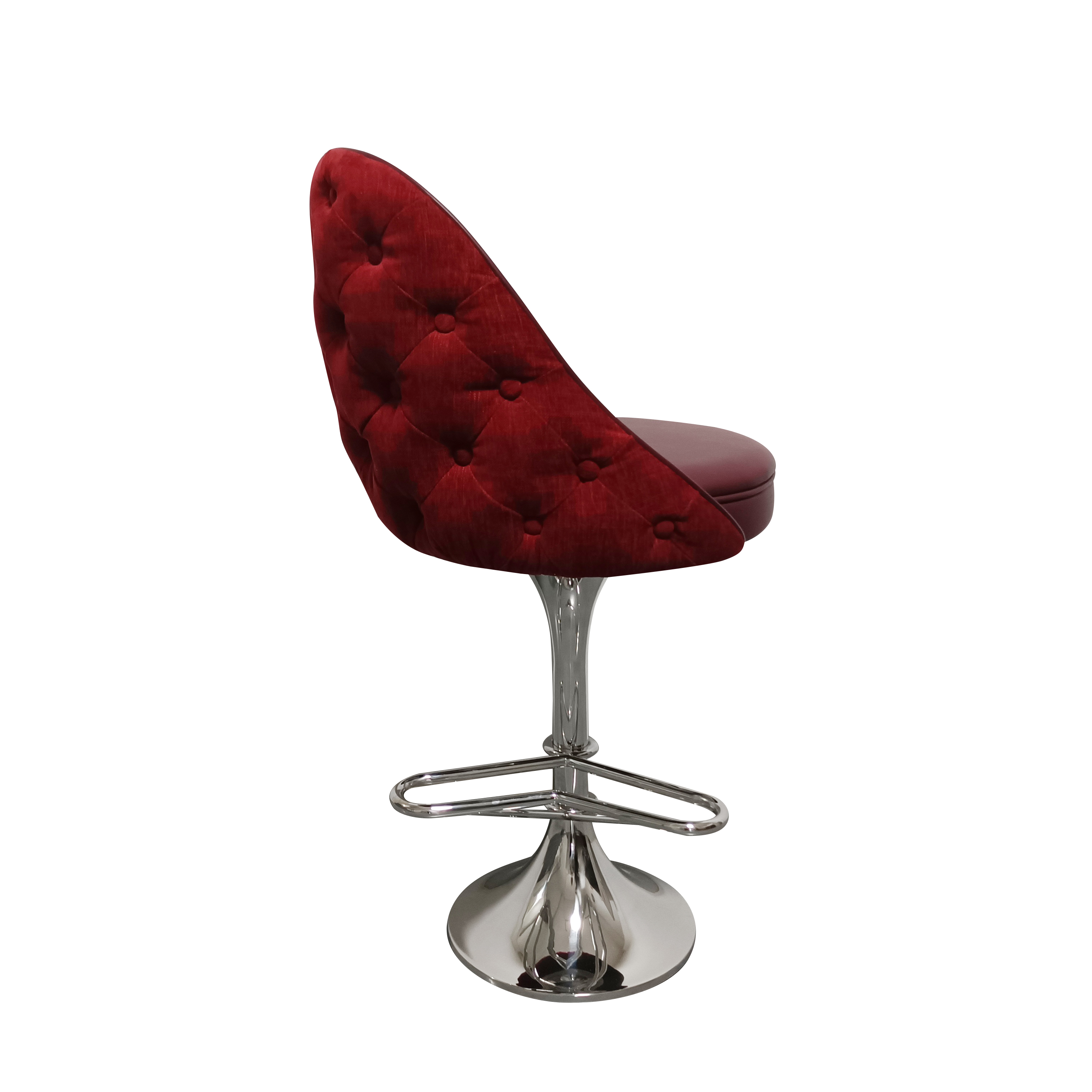Modern Commercial Pub Bistro Chair Use Stain Steel Frame Red PU Leather Adjustable Bar Stool with 360 Degree Swivel and Footrest