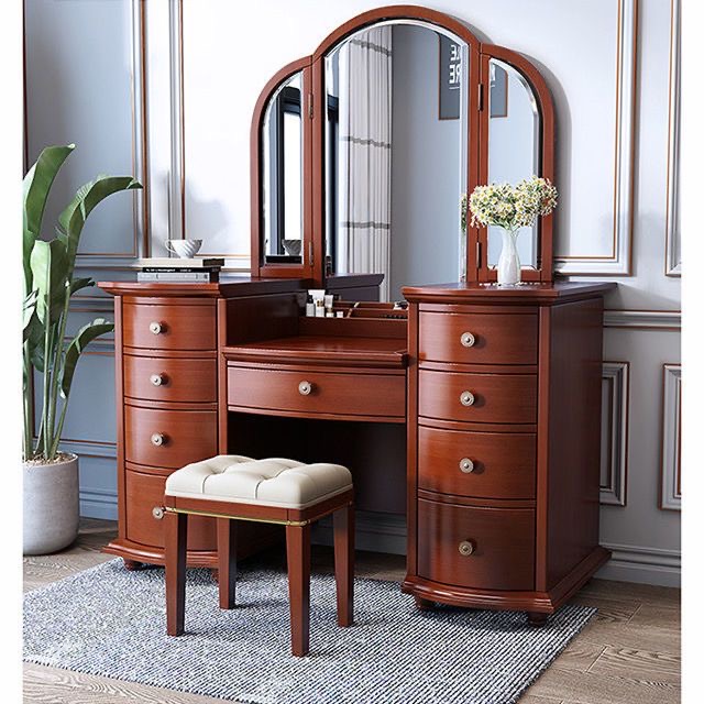 High-end Modern Minimalist Solid Wood Bedroom Vanity Table 9 Drawers Integrated Storage Cabinet New Makeup Bedroom Furniture