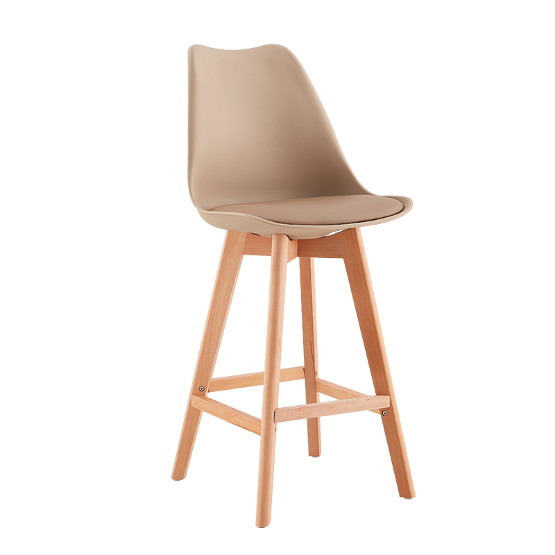 European-style Modern Commercial Counter Height Plastic Bar Chair Simple Backrest High Stool Durable Wooden Legs Soft Customized