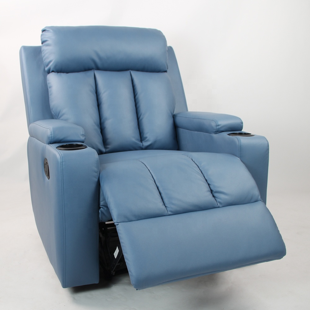 Modern Luxury Leather Swivel Rotate Rocking Recliner Chair Theater Cinema Sofa With Cup Holder