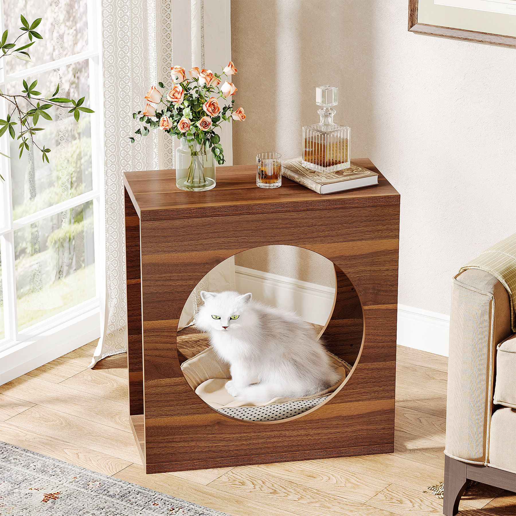 Tribesignss Modern End Table Living Room, 3-Tier Skinny Narrow Sofa Side Table with Adjustable Tempered Glass Storage Shelf