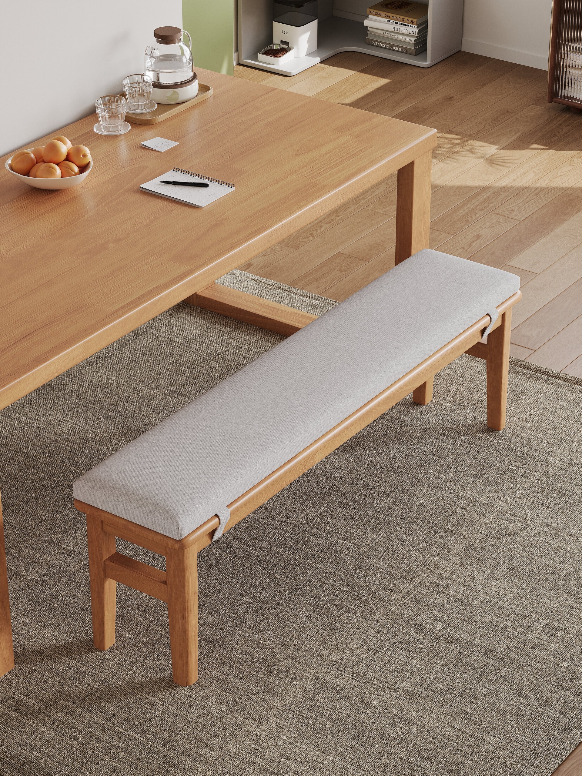 Minimalist Handmade Eco-Friendly Solid Wood Long Bench with Upholstered Seat Sturdy Wooden Entryway Bench for Home