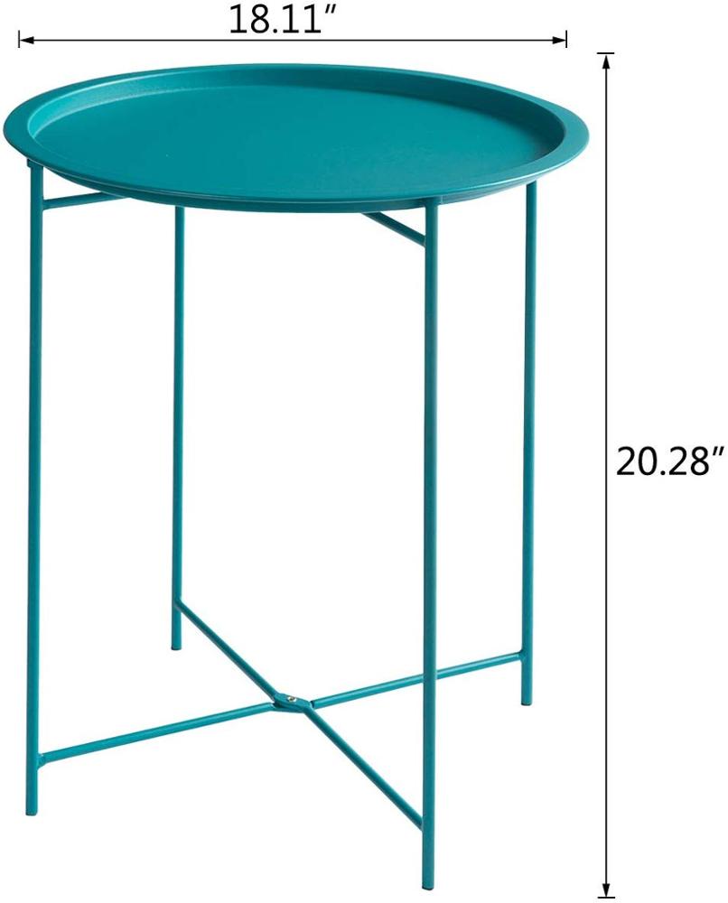 Folding Tray Metal Side Table Small Round End Tables Waterproof Outdoor or Indoor Snack Table