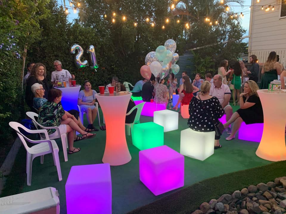 Custom Logo LED Furniture Outdoor Bar Stools and Lounge Set-Cube Chair Table and Chairs for Outdoor Party Christmas and Event