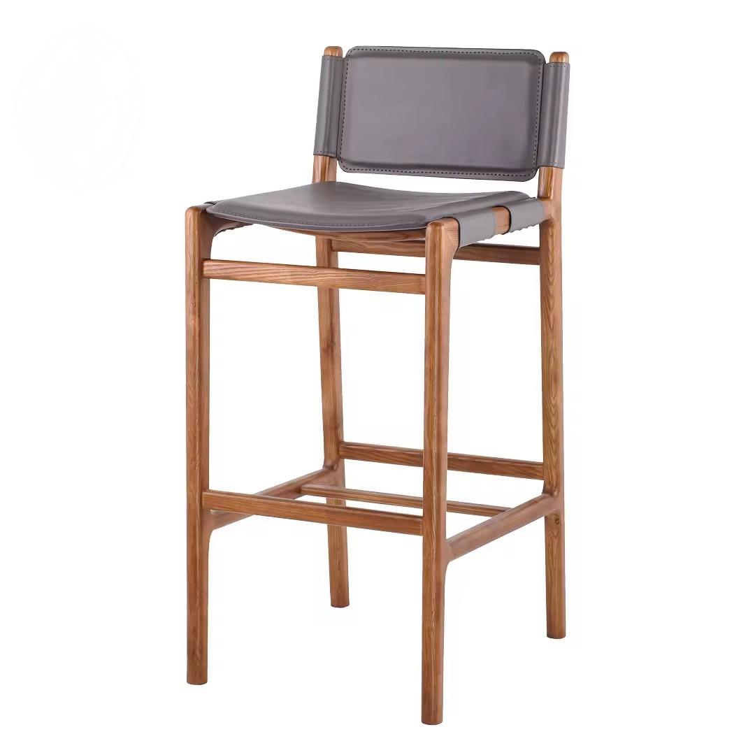 Vintage Solid Ash Wood Upholstered Counter Bar Stools