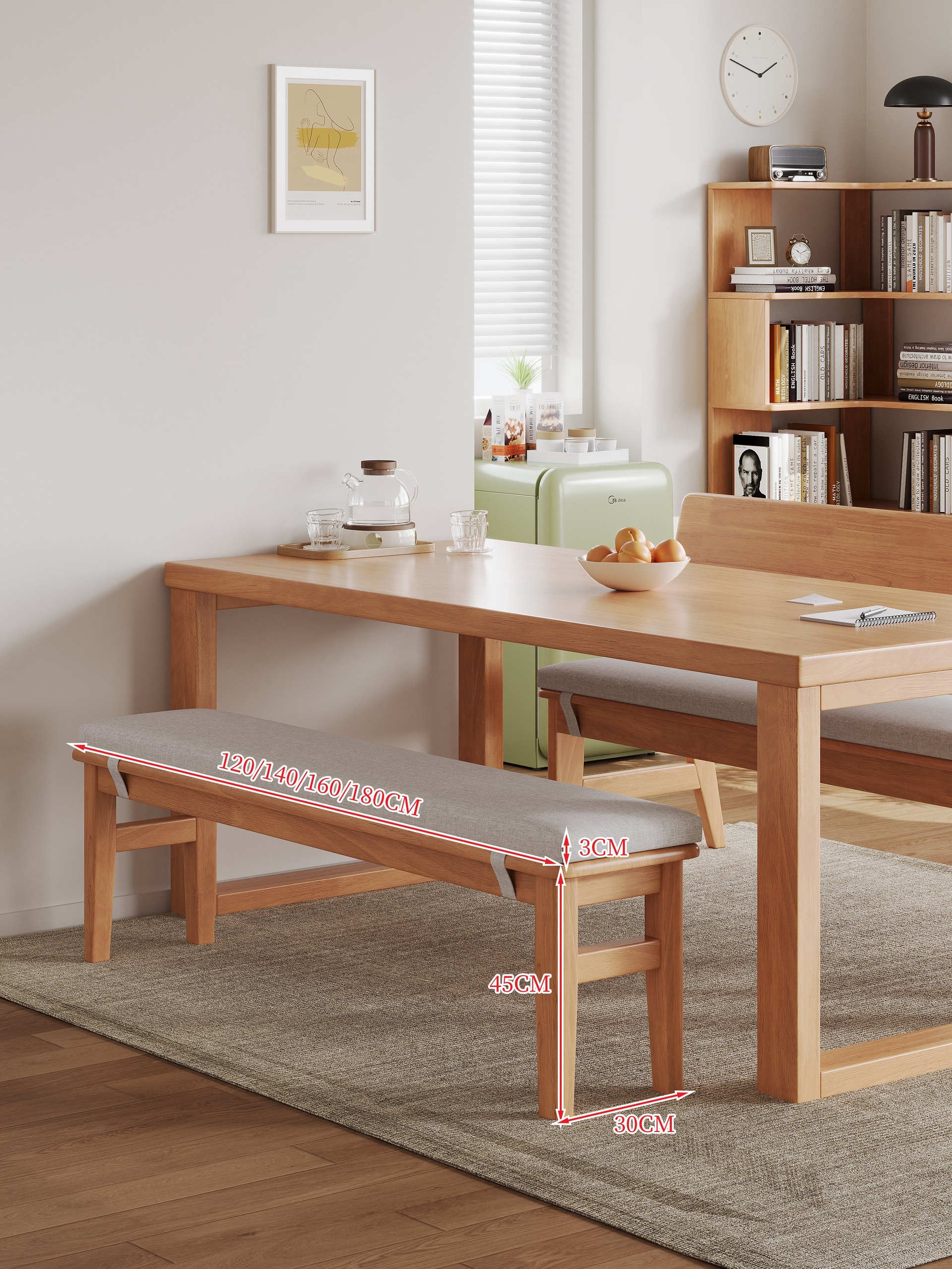 Minimalist Handmade Eco-Friendly Solid Wood Long Bench with Upholstered Seat Sturdy Wooden Entryway Bench for Home