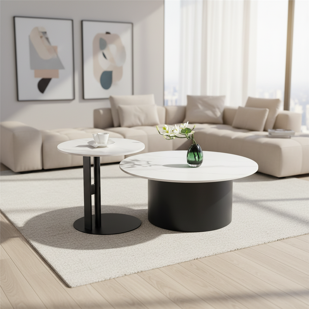 Italian Modern Minimalist Style Glossy White Sintered Stone Durable Coffee Table Set Living Room Luxury End Table