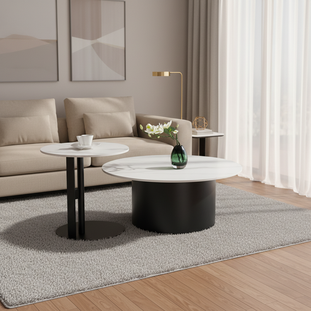 Italian Modern Minimalist Style Glossy White Sintered Stone Durable Coffee Table Set Living Room Luxury End Table