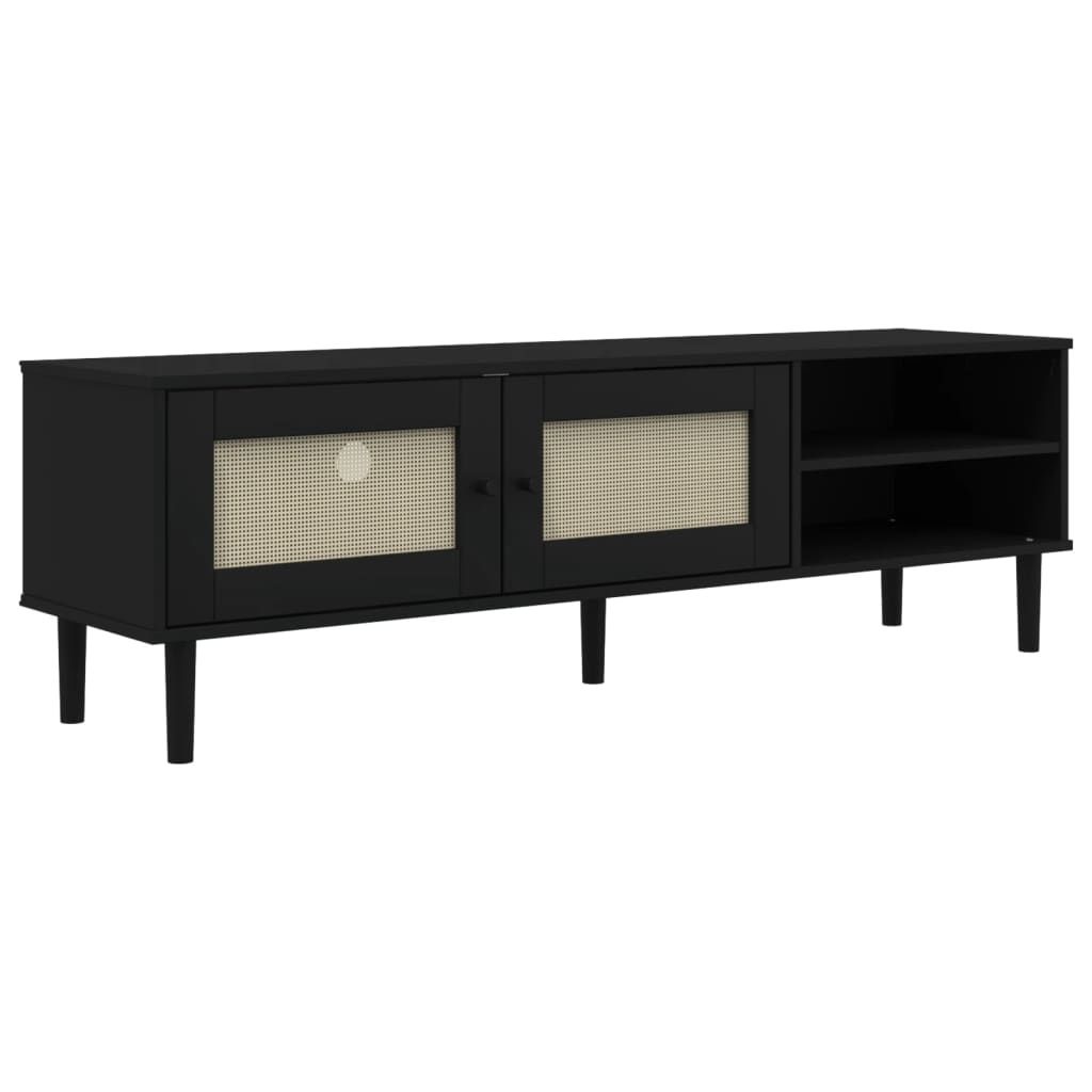 Senja Black Tv Stand 62.2 In X 15.7 In X 19.3 In Solid Wood Modern Storage Living Room Furniture