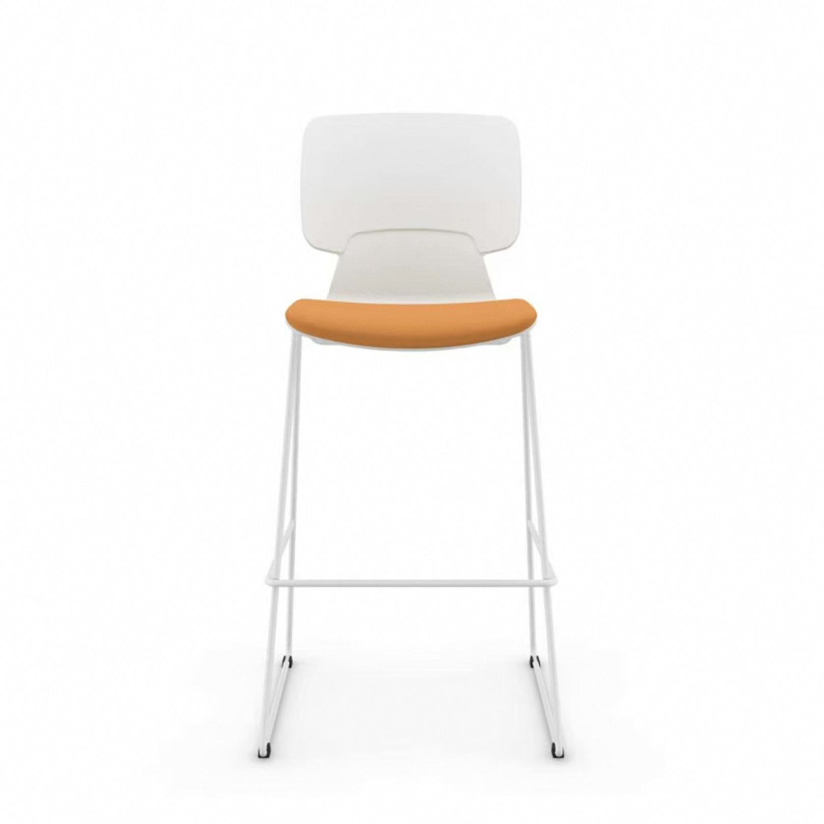 Modern High Bar Stool with Padded Seat, Plastic Backrest and Steel Frame for Kitchen Island, Bar Counter, and Cafe Use