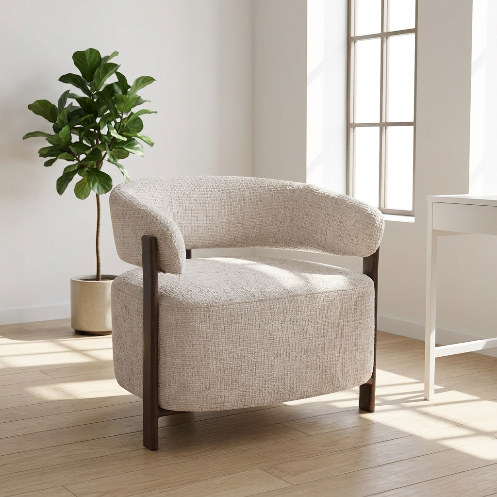 Modern One-Seater Square Accent Armchair Wooden Fabric Lounge Chair for Home Furniture or Hotel Appearances for Apartments
