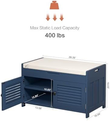 Lift Top Shoe Bench with 2 Adjustable Doors and Cushion Entryway Shoe Storage Rack for Mudroom and Hallway