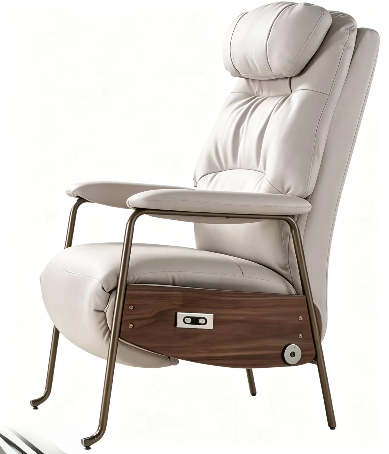 Luxury Modern Adjustable Leather Recliner Armchair Electric Lounge Chair with Wood Detail for Living Room Bedroom Home Office