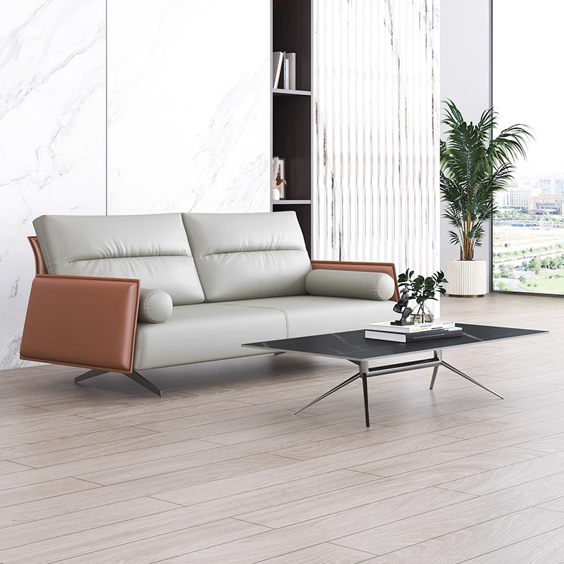 Italian Modern Design Black Rectangle Round Office Sofa End Table With Slate Marble Table Top