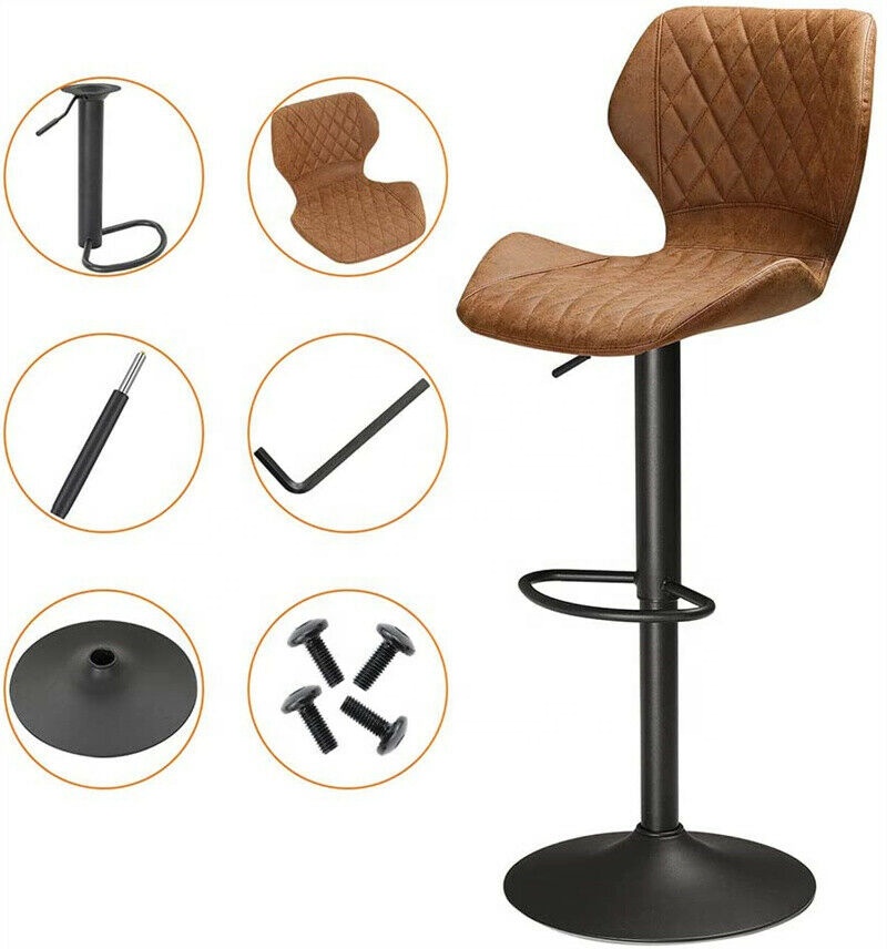 Vintage Industrial Modern Counter Height Adjustable PU Leather Bar Stool for Home Bar &amp; Hotel Use