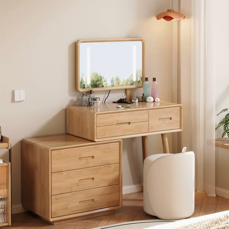 Nordic Simple Modern Dressing Table Solid Wood Desk Bedroom Makeup Vanity Living Room Wood Corner Dressing Table