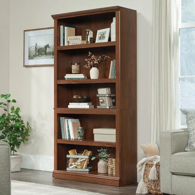 Space-Efficient Solid Wood Display Cabinet with Dual-Access Storage & Open Shelf Top for Entryway Display