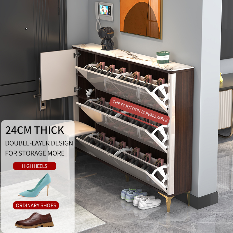 Wooden Luxury Ultra-thin Shoe Cabinet Home Entrance Living Room Furniture Organizer Shoe Rack Cabinet with Seat Chair