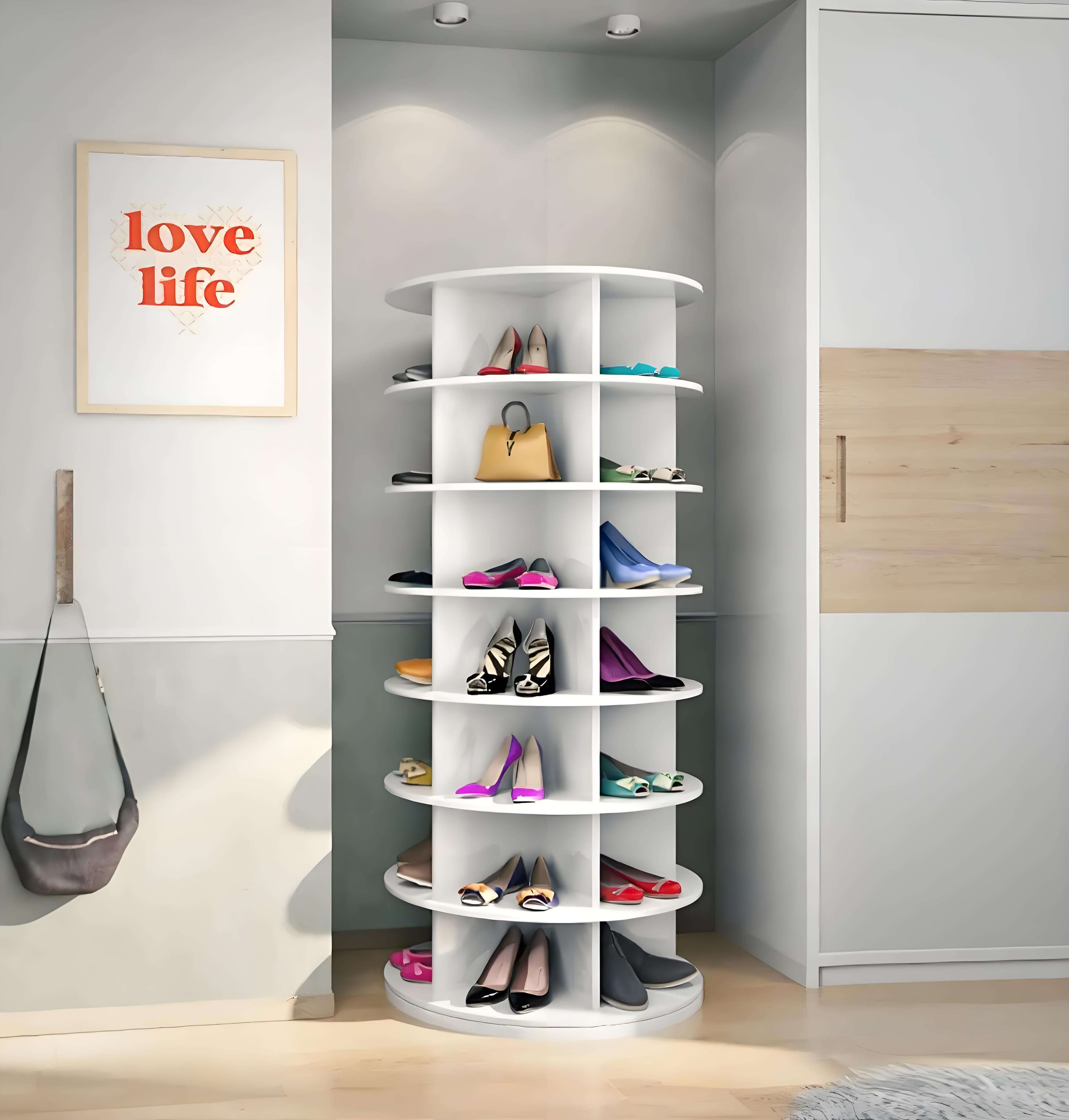 Smart Intelligent Full-Height 360 Degree Rotating DIY Wood Shoe Rack Cabinet Mirror Door Modern Home Furniture for Hallway