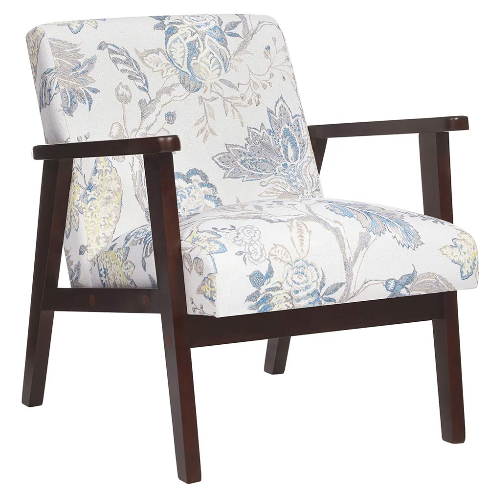 Modern Upholstered Accent Chair Comfy Armchair Tufted Button Linen Fabric Single Sofa Arm Chair Living Room Furniture