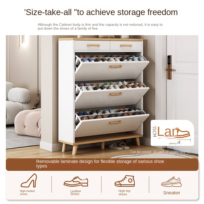 Modern MDF Wooden Shoe Cabinet Small Apartments Simple Home Furniture Shoe Storage Shoe Cabinet With Sliding Door