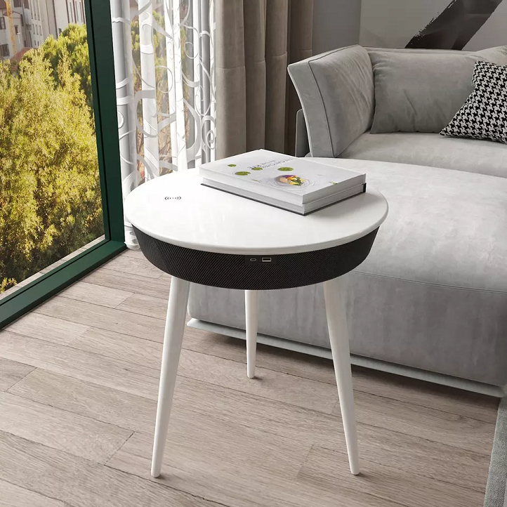 Luxury Modern Side Table with Wireless Charge USB Ports Stereo Speaker Bedroom Furniture Smart End Table