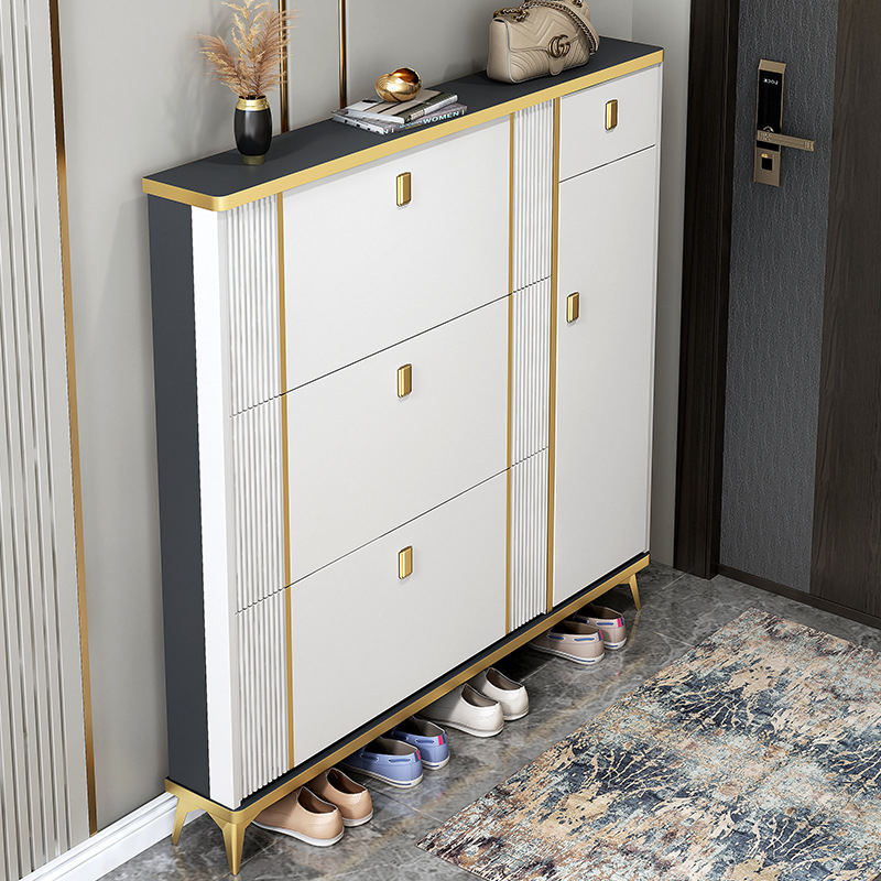 Rotating Slim Wooden Modern Convertible Foldable Durable Shoe Storage Cabinet Dustproof Eco-Friendly Save Space Entrance Home