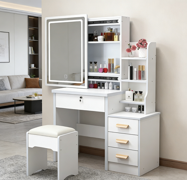 Rated Hot Selling Vanity Table LED Lighted Dressing Table Dustproof Storage Makeup Desk Apartment Small Bedroom