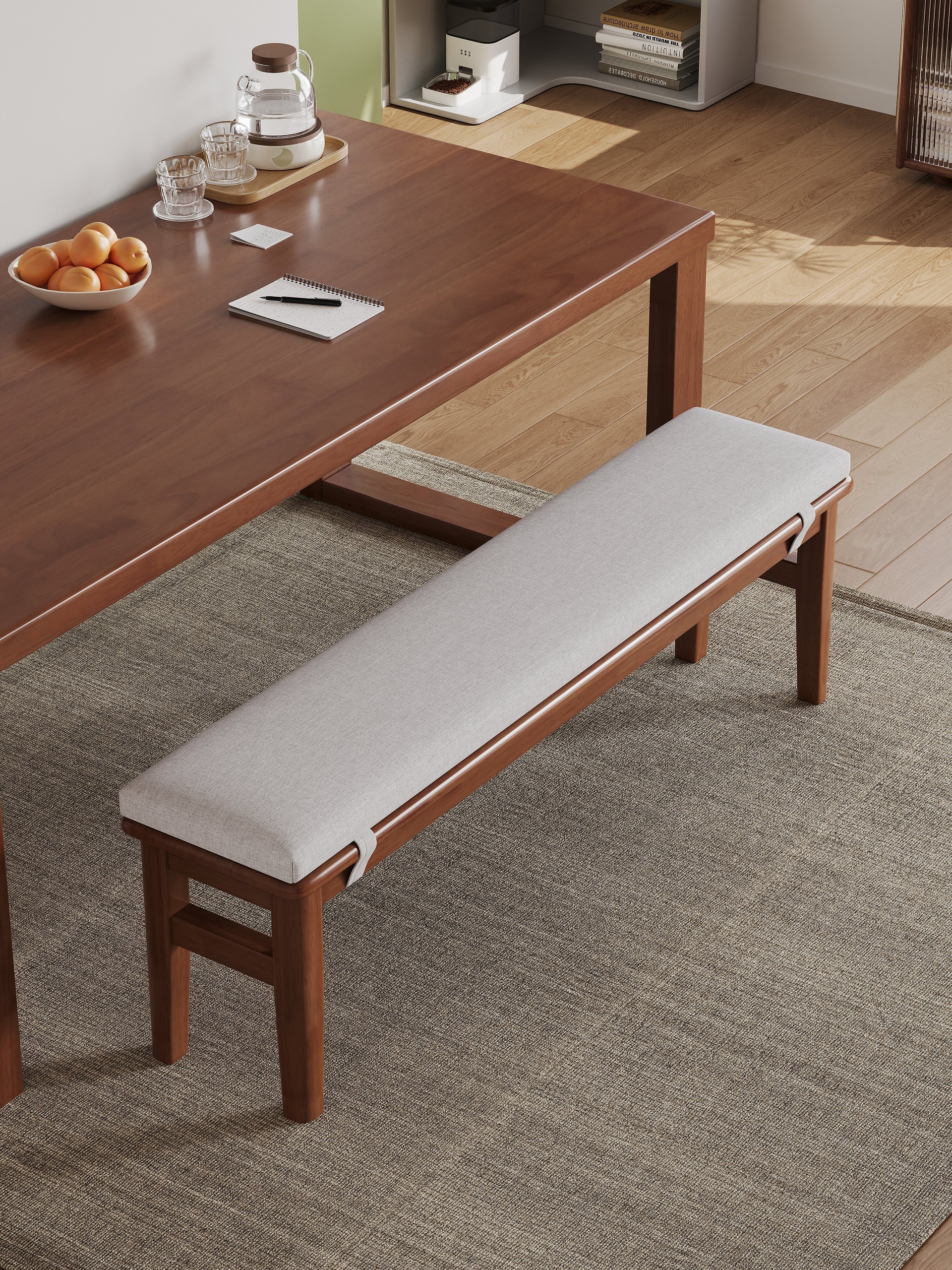 Minimalist Handmade Eco-Friendly Solid Wood Long Bench with Upholstered Seat Sturdy Wooden Entryway Bench for Home