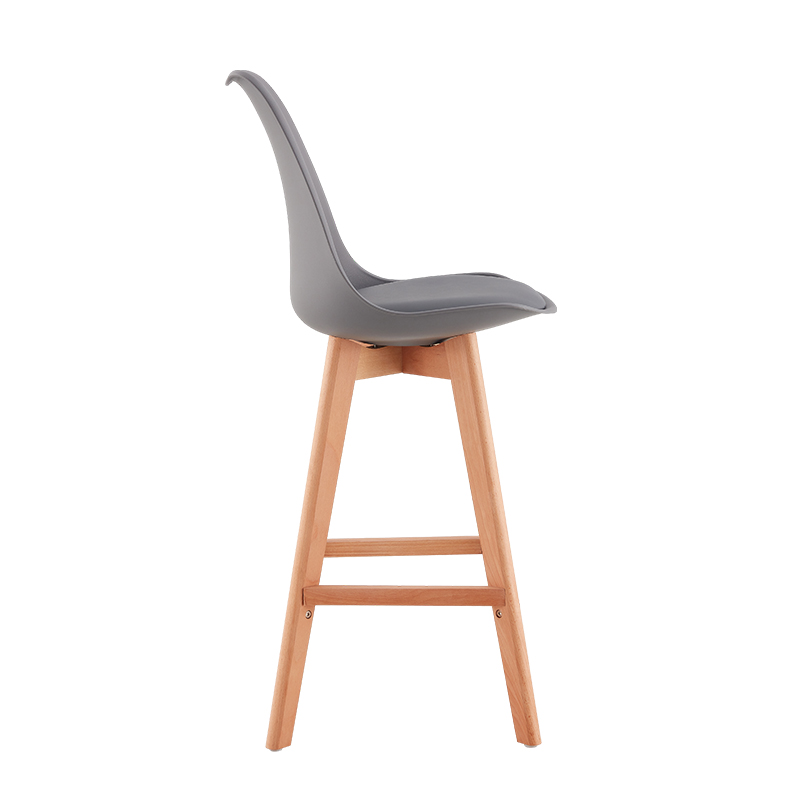 European-style Modern Commercial Counter Height Plastic Bar Chair Simple Backrest High Stool Durable Wooden Legs Soft Customized