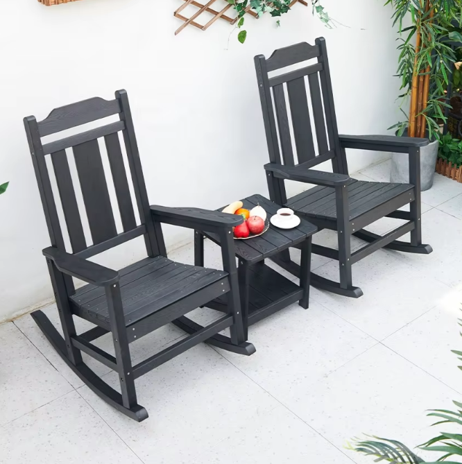 Outdoor Patio Leisure Rocking Chair Commercial Bulk Custom Plastic Wood Waterproof Chair for Event Villa Portable Eco-Friendly