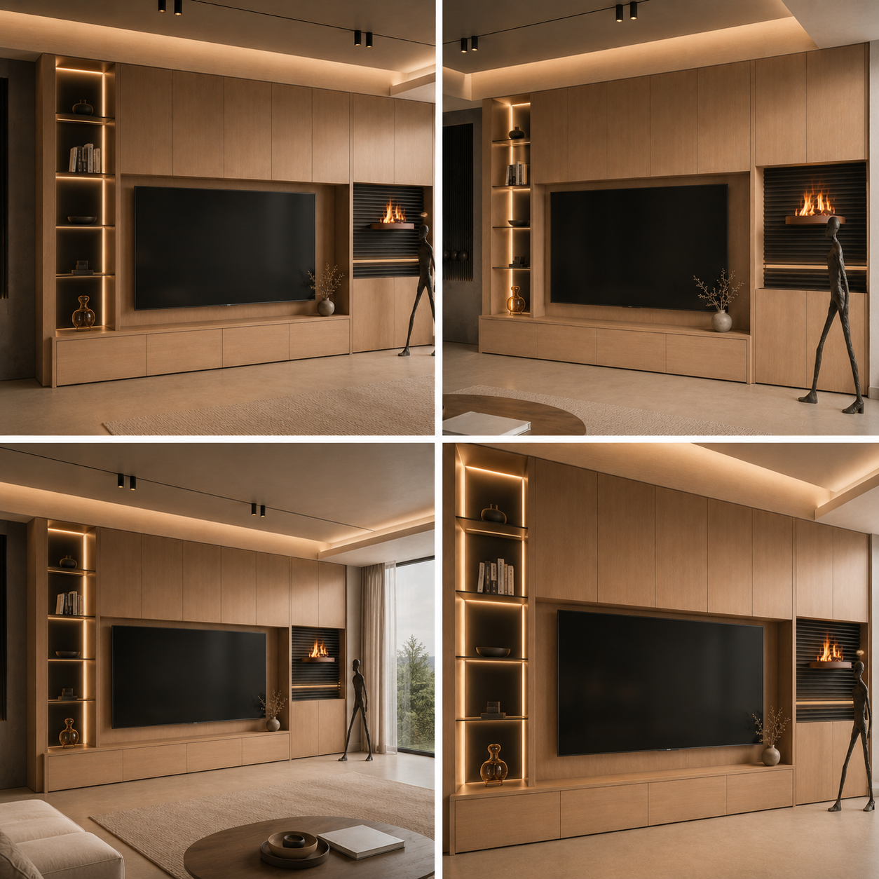 Luxury Walnut TV Cabinet Modern Luxury | Italian Style TV Console Wall Mounted | Solid Wood Media Wall Unit with Drawers