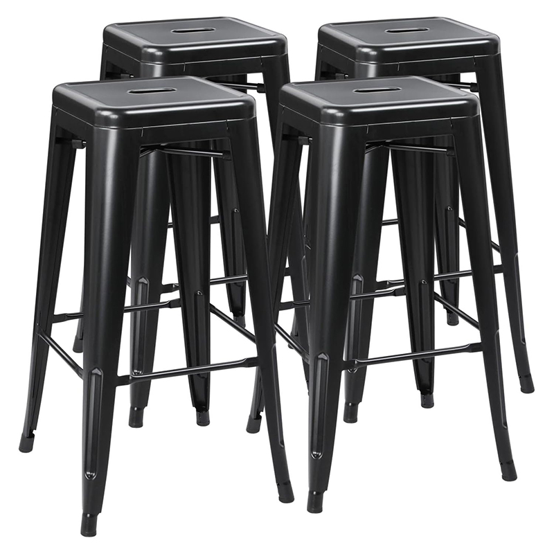 Restaurant Commercial Industrial Bar Stools Metal Stackable Bar Stool Black High Bar Chair Retro Durable Vintage Iron Stool