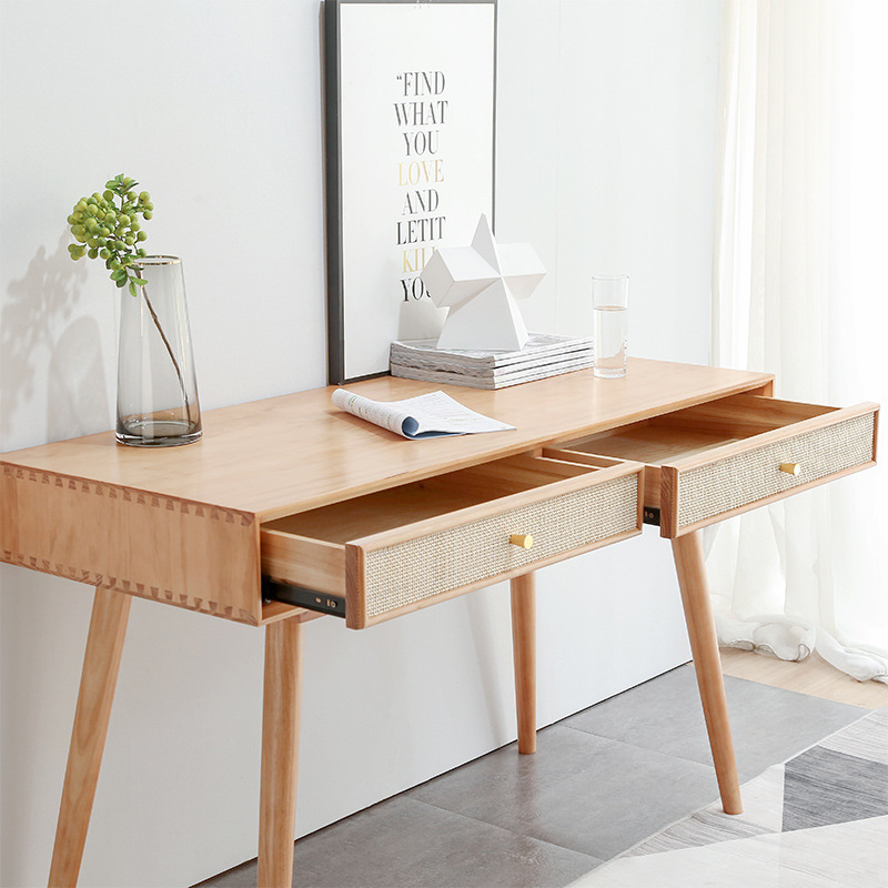 Big Round Mirror Bedroom Make up Table Luxury Modern Dressing Table Leather Dressing Vanity Table with Drawer