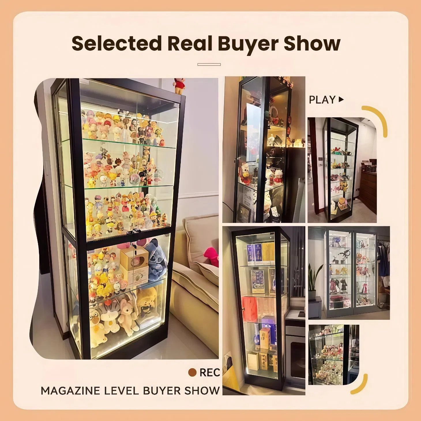 Stylish Glass Display Cabinet Action Figures Storage Cabinet Wooden Display Rack Showcase for Collectors