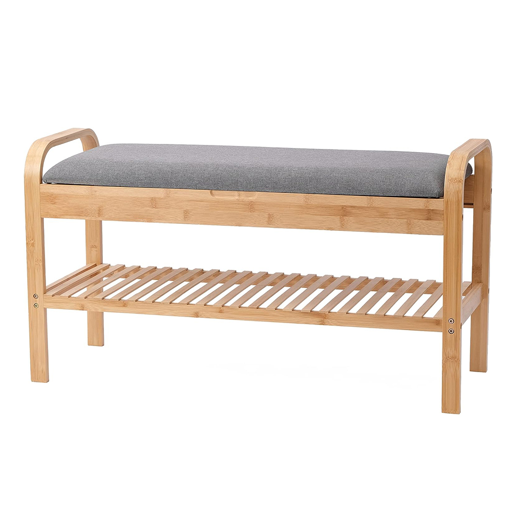 Modern Durable 3-Tier Bamboo Shoe Rack Bench with Storage Shelves for Living Room Entryway