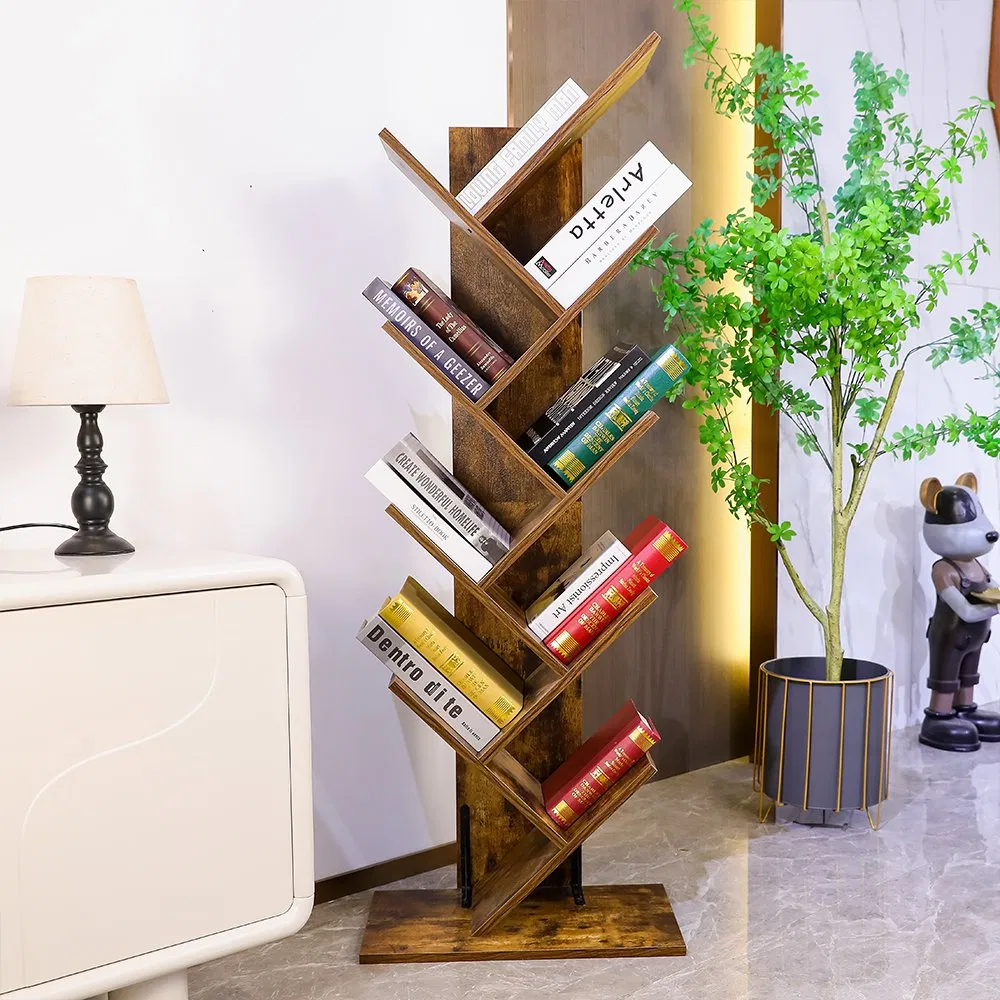 Large 9-Shelf Wood Bookcase Tree Bookshelf for Home Library or Entryway