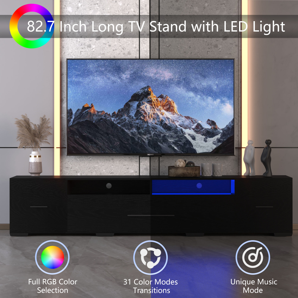 TV Console with Storage Cabinets, Remote, APP Control Long LED TV Stand, Full RGB Color Selection