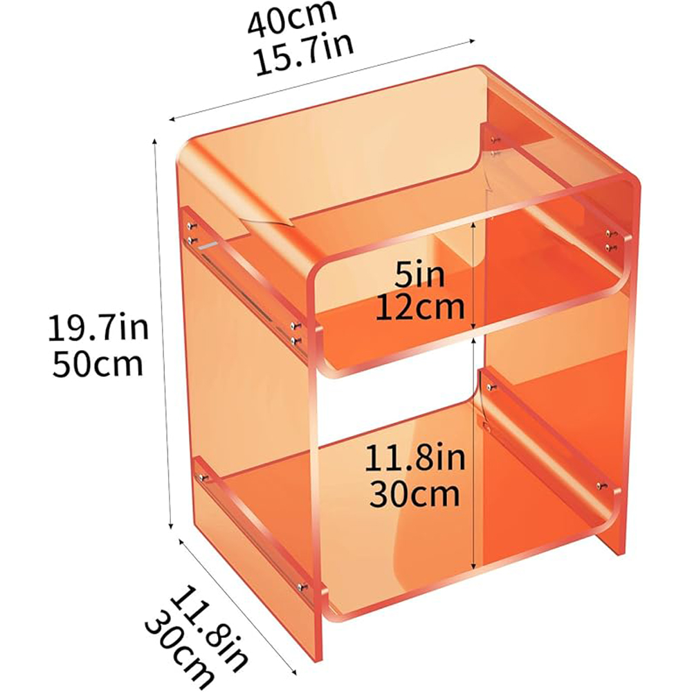 Set of 2 Modern Acrylic End Table Record Player Table with Storage Shelf Clear Side Table Nightstand Living Room Furniture