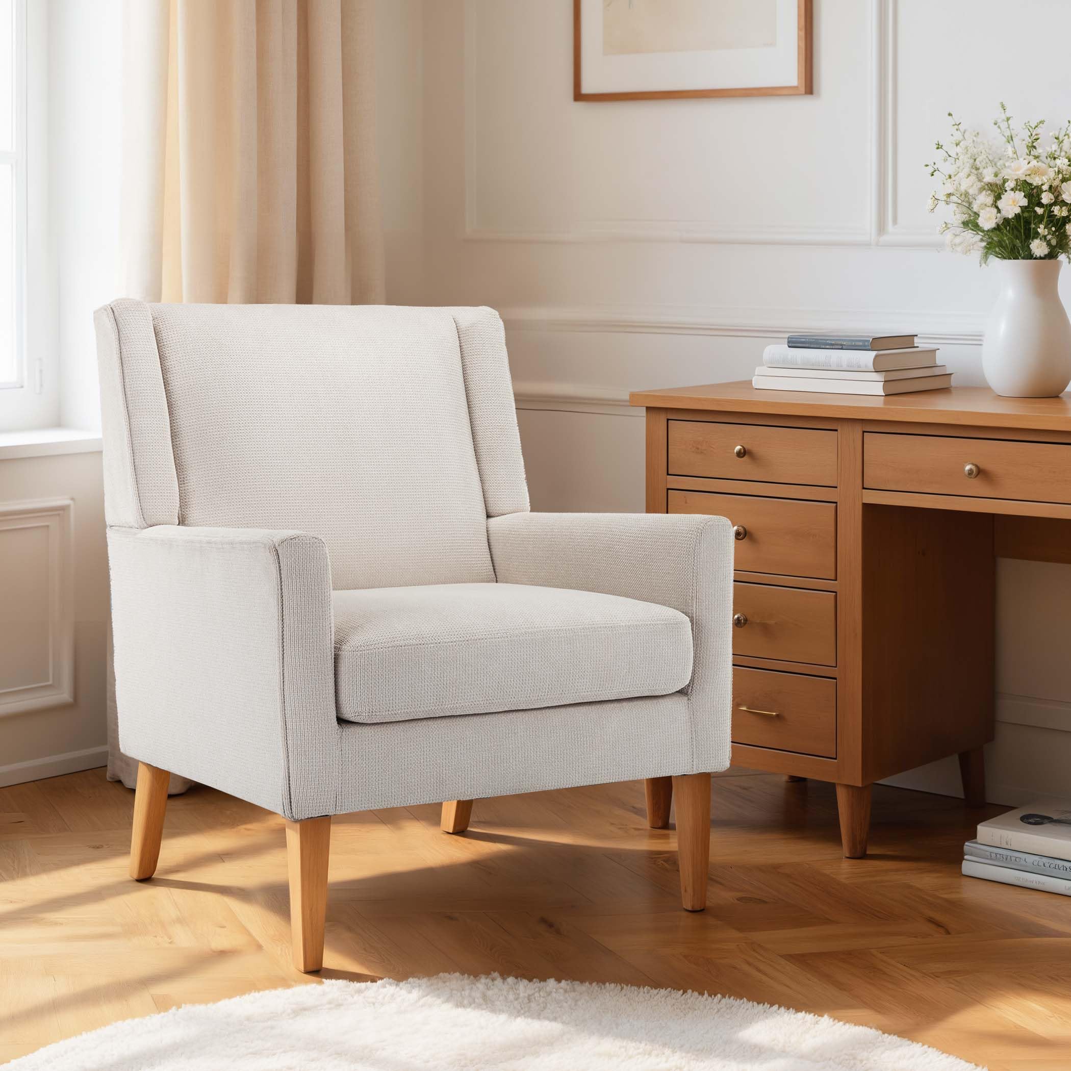 Modern Leisure Single Relaxing Sofa Chair Grey Fabric Upholstered Club Chair Armchair Single Living Room Arm Accent Chair