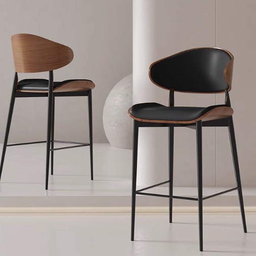 Light Luxury Modern Leather High Back Bar Stool with Metal Legs Eco-Friendly for Living Room Outdoor Dining and Home Use